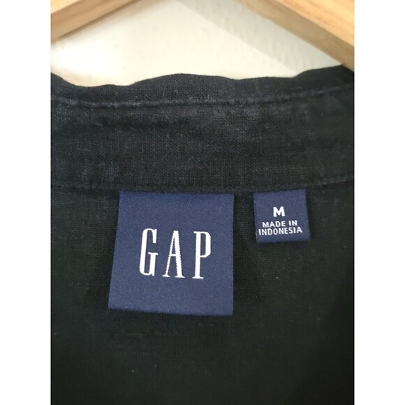 Gap Black Linen Belted Midi Shirt Dress Womens Size Medium Button Down - Picture 7 of 12